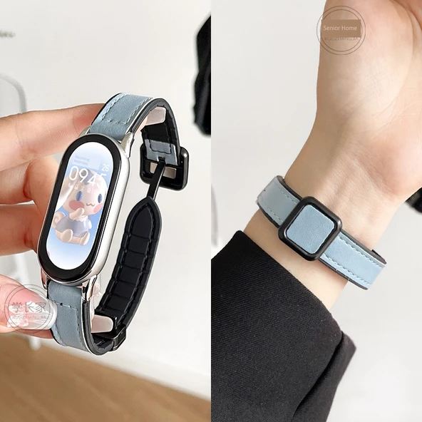Xiaomi Bileklik 9 Seramik Silikon Deri Manyetik Tokalı Kayış - Mavi