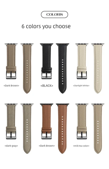 Apple Watch 1-9/SE 45/44/42mm için Litchi Desenli Deri Kordon - Koyu Kahverengi (Model 1) - 9