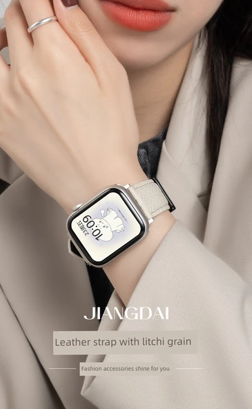 Apple Watch 1-9/SE 45/44/42mm için Litchi Desenli Deri Kordon - Koyu Kahverengi (Model 1) - 7