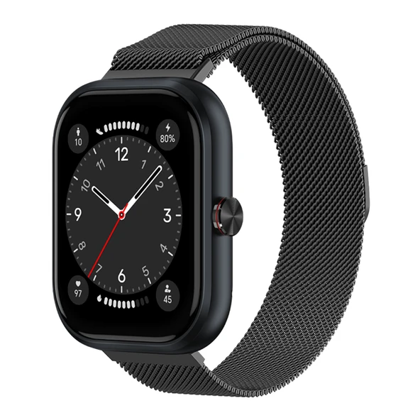 Honor Haylou Xiaomi Akıllı Saatler için Milanese Manyetik Kordon - Siyah