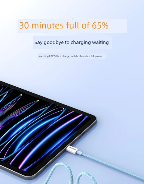 100W 1m USB Type-C - Type-C Şarj Kablosu - Gri Örgülü - 6