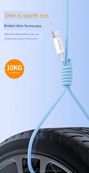 100W 1m USB Type-C - Type-C Şarj Kablosu - Gri Örgülü - 9