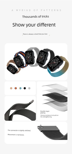 Honor Haylou Xiaomi Akıllı Saatler için Milanese Manyetik Kordon - Gül Pembe - 9