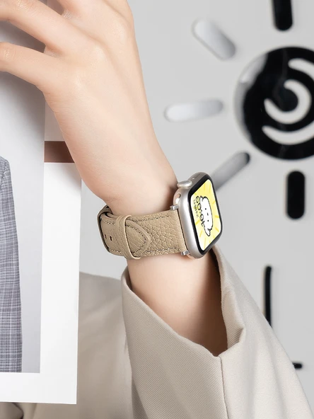 Apple Watch 1-9/SE 45/44/42mm için Litchi Desenli Deri Kordon - Koyu Kahverengi (Model 1) - 6