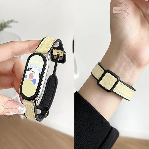 Xiaomi Bileklik 8 NFC Silikon Deri Manyetik Tokalı Kayış - Vizon Kayısı 1