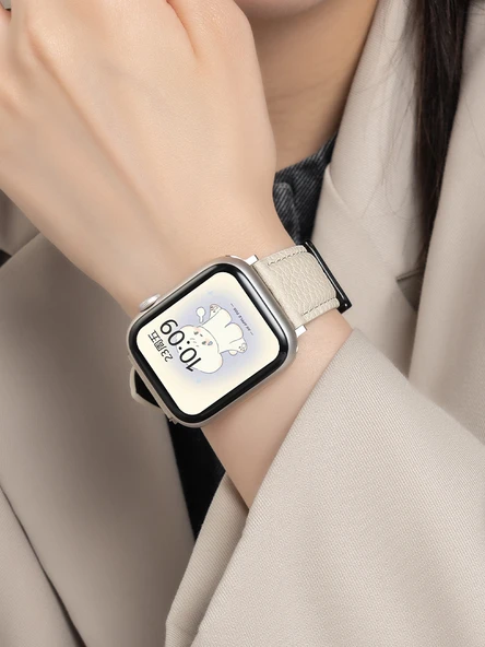 Apple Watch 1-9/SE 45/44/42mm için Litchi Desenli Deri Kordon - Koyu Kahverengi (Model 1) - 3