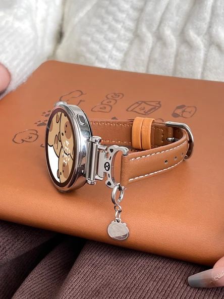 Huawei GT3/GT3pro 46mm Uyumlu Pickupa Kapibara Desenli Koyu Kahverengi Deri Kordon - 3