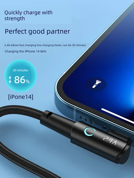 iPhone PD 30W Hızlı Şarj USB Kablosu Dirsek Tipi - 1m Apple PD Arayüzü - 2