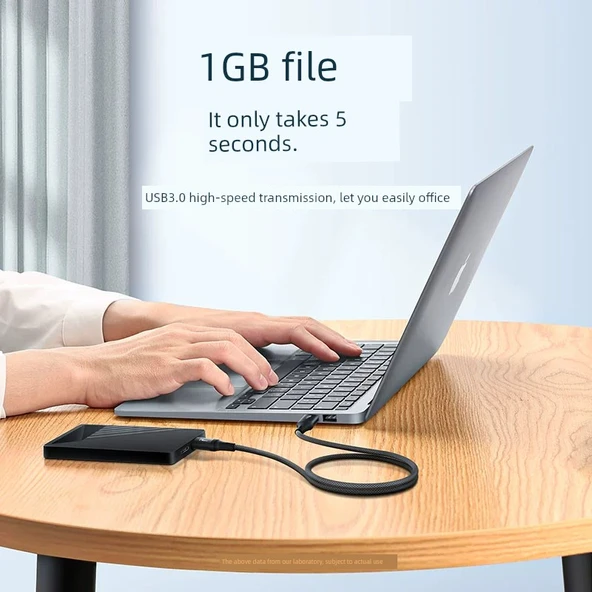 Çift USB 3.0 Örgülü Yüksek Hızlı Data Kablosu - 1m, Siyah - 4