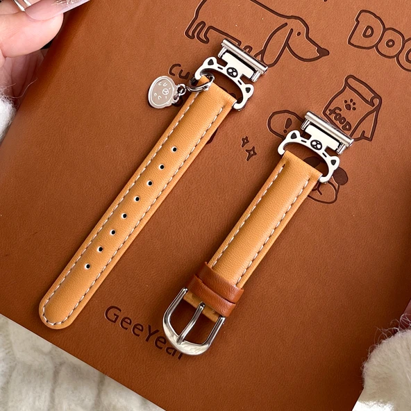 Glory watch 4pro 46mm Uyumlu Pickupa Kapibara Desenli Açık Kahverengi Deri Kordon