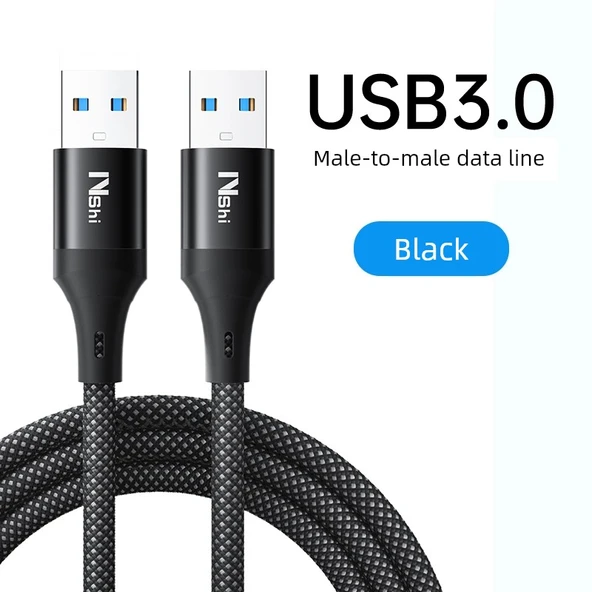 Çift USB 3.0 Yüksek Hızlı Data Kablosu - 0.25m, Siyah (2'li Paket)
