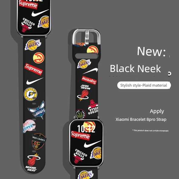 Xiaomi Mi Band 8 Pro / 9 Desenli Silikon Kordon - Desen + Siyah Neek