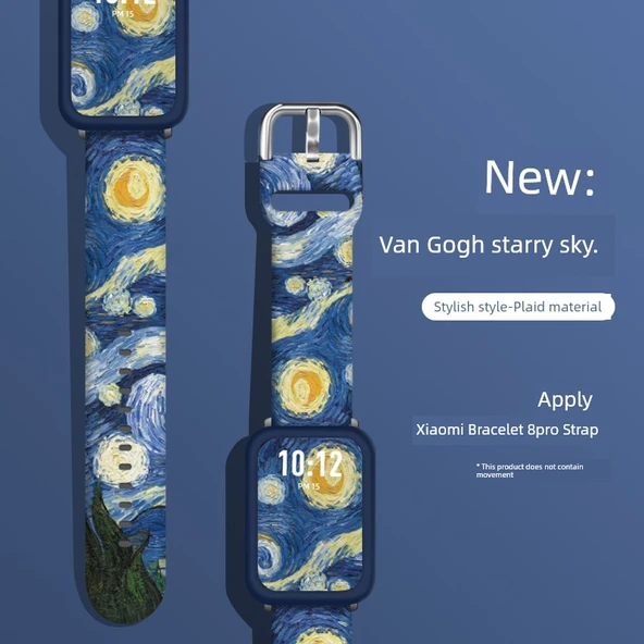 Xiaomi Mi Band 8 Pro / 9 Desenli Silikon Kordon - Van Gogh Yıldızı + Koyu Mavi Çerçeve