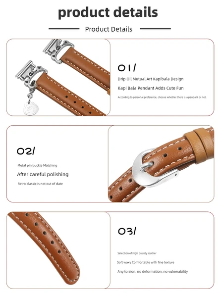 Huawei GT3/GT3pro 46mm Uyumlu Pickupa Kapibara Desenli Koyu Kahverengi Deri Kordon - 8