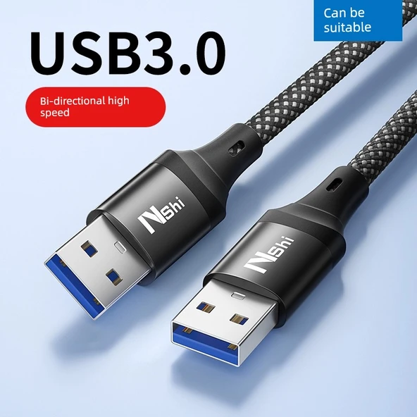 Çift USB 3.0 Örgülü Yüksek Hızlı Data Kablosu - 1m, Siyah - 2
