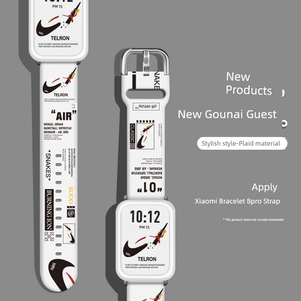 Xiaomi Mi Band 8 Pro / 9 Desenli Silikon Kordon - Beyaz Kırık Kanca + Beyaz Çerçeve