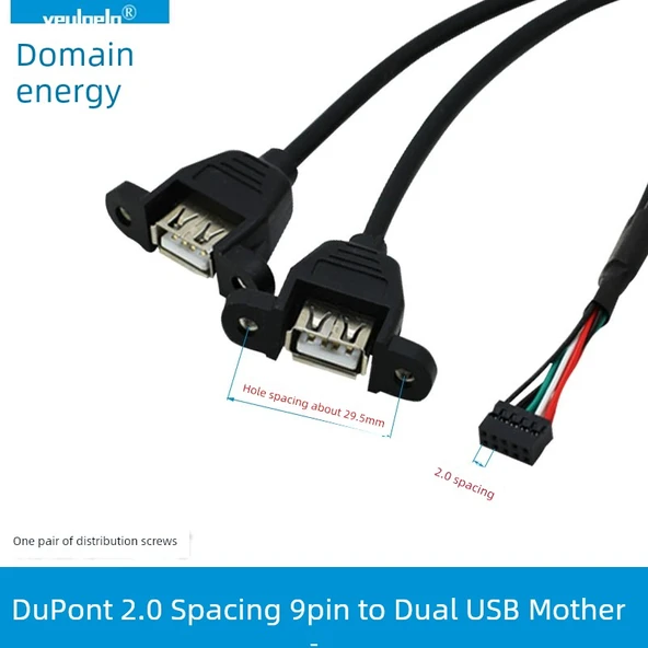 0.5m 2.0 DuPont 9p - USB Dişi Çift Portlu Kablo
