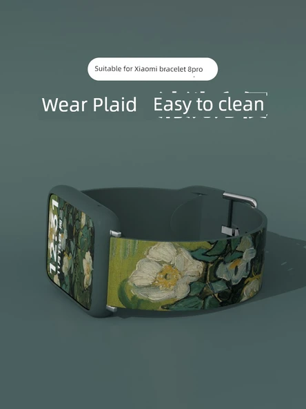 Xiaomi Mi Band 8 Pro / 9 Desenli Silikon Kordon - Beyaz Kırık Kanca + Beyaz Çerçeve - 3