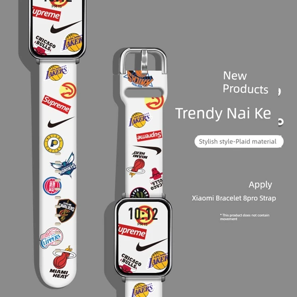 Xiaomi Mi Band 8 Pro / 9 Desenli Silikon Kordon - Beyaz Nike Desenli
