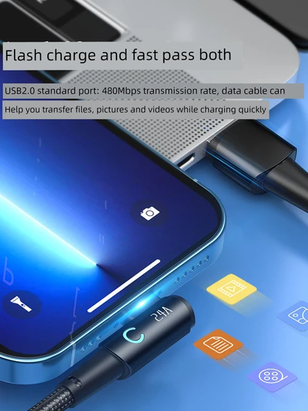 iPhone PD 30W Hızlı Şarj USB Kablosu Dirsek Tipi - 1m Apple PD Arayüzü - 3