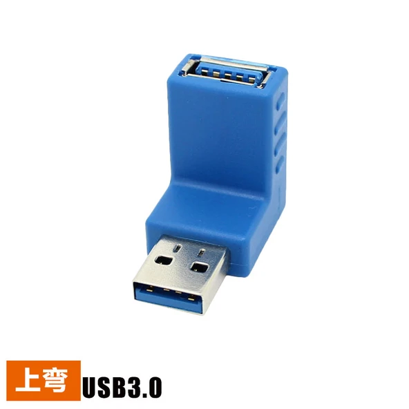 90 Derece USB 3.0 Erkek - Dişi Adaptör - Yukarı Bükümlü USB 3.0 Mavi 0.1m