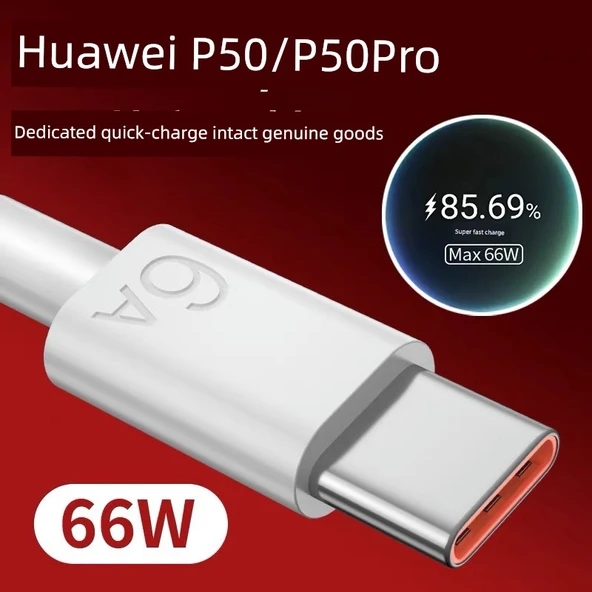 Huawei P50/P50 Pro 66W Süper Hızlı Şarj USB-C Kablosu - 1.5 Metre + 2 Metre