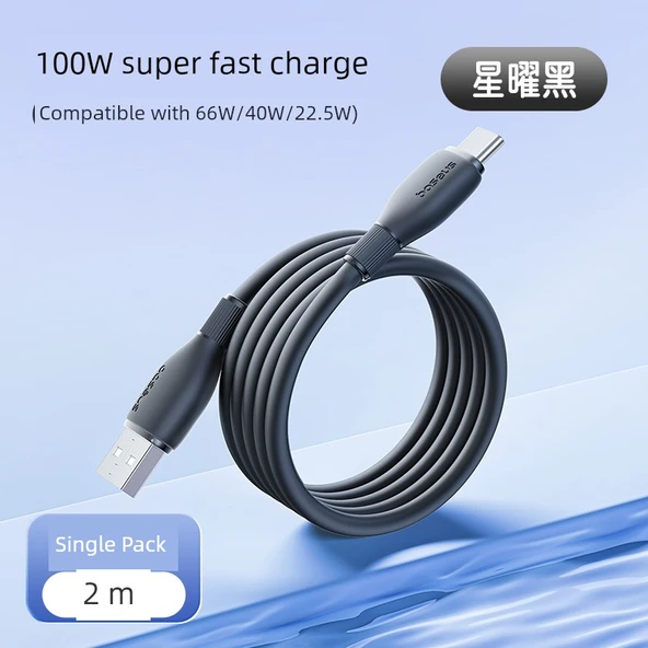 Type-C 6A 100W Süper Hızlı Şarj Kablosu - Yıldız Obsidyen Siyahı 2.0 Metre