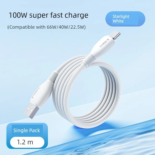 Type-C 6A 100W Süper Hızlı Şarj Kablosu - Yıldız Beyazı 1.2 Metre
