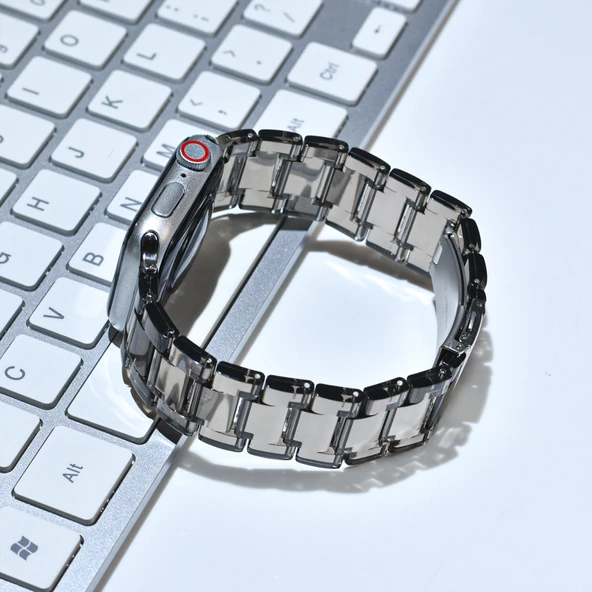 Apple Watch 42/44/45/49mm Siyah Reçine Metal Kordon