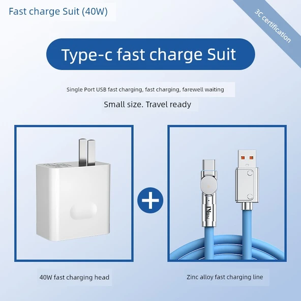 120W USB Type-C Döner Hızlı Şarj Kablosu - 1m Gök Mavisi - Hızlı Şarj Başlıklı