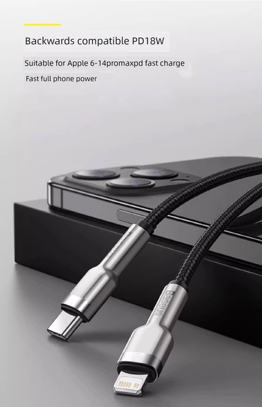 USB-C Lightning Hızlı Şarj Kablosu - Siyah 0.25m (PD20W Hızlı Şarj) - 7