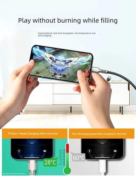 USB-C Lightning Hızlı Şarj Kablosu - Siyah 0.25m (PD20W Hızlı Şarj) - 4