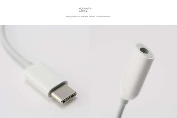 Type-C - 3.5mm Ses Adaptör Kablosu - Beyaz - 4