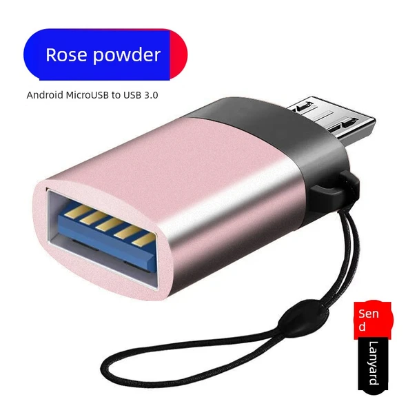 Android Micro OTG Adaptör - Merdiven Tasarımlı - Pembe Renkli - Boyun Askılı (Tekli Paket)