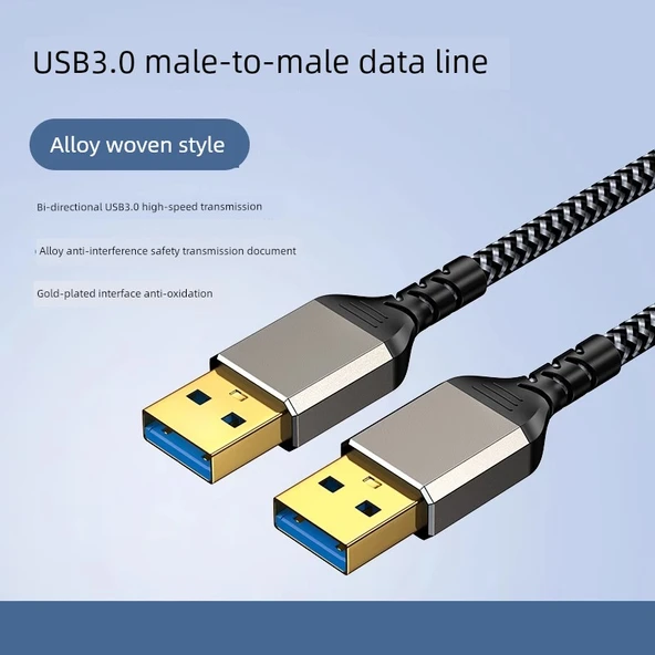 Çift Başlıklı USB 3.0 Erkek-Erkek Data Kablosu - 2m Alaşım