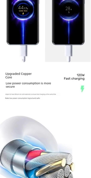 Type-C Şarj Kablosu - 90W Hızlı Şarj - 120W Süper Hızlı Şarj 1.5m - 6