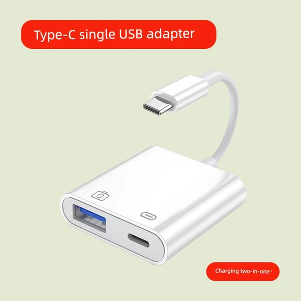 3'ü 1 Arada OTG Adaptör - Type-C - USB 3.0 - Klasik Beyaz - USB + Şarj 2'si 1 Arada