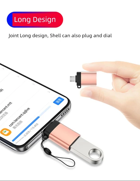 Android Micro OTG Adaptör - Merdiven Tasarımlı - Pembe Renkli - Boyun Askılı (2'li Paket) - 10