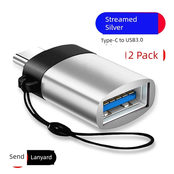 Type-C OTG Adaptör - Boyun Askılı - Gümüş Renkli (2'li Paket)