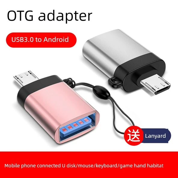 Android Micro OTG Adaptör - Merdiven Tasarımlı - Pembe Renkli - Boyun Askılı (2'li Paket) - 2