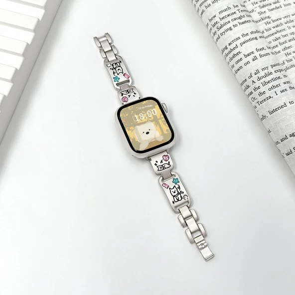 Kristal Lazer Oyma Köpek Desenli Apple Watch Kordonu - 41mm iwatch 7/8/9 Yıldız Işığı