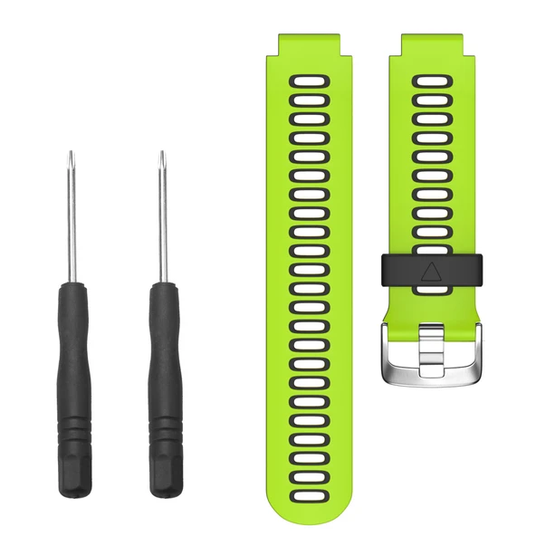Garmin 220/230/235/620/630/735XT için Silikon Spor Kordon - Yeşil Siyah (Vidasız + Aletsiz)