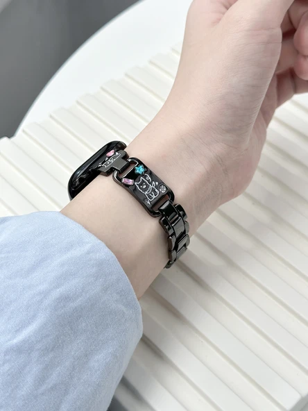 Kristal Lazer Oyma Köpek Desenli Apple Watch Kordonu - 40mm iwatch 4/5/6/se Siyah - 5