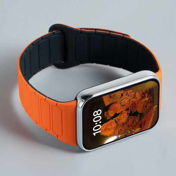 Redmi Watch 5 Manyetik Silikon Saat Kordonu - Turuncu ve Siyah-3
