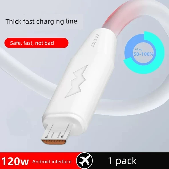 120W 6A Süper Hızlı Şarj Type-C Data Kablosu 1.5m Eski Android Tekli Paket
