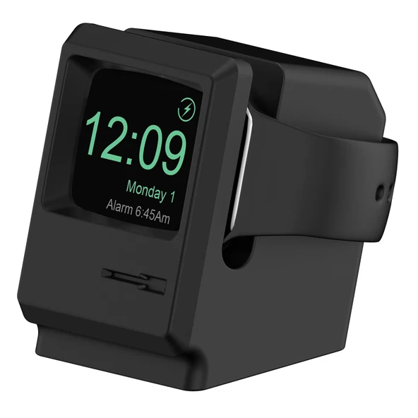 Apple iWatch Şarj Standı - Siyah Silikon Kaymaz Masaüstü Şarj Yuvası (Sadece Stand)