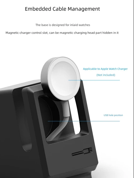Apple iWatch Şarj Standı - Siyah Silikon Kaymaz Masaüstü Şarj Yuvası (Sadece Stand) - 3