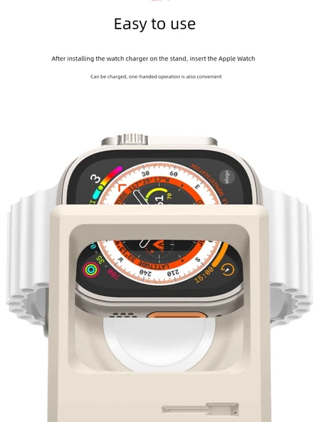 Apple iWatch Şarj Standı - Siyah Silikon Kaymaz Masaüstü Şarj Yuvası (Sadece Stand) - 5