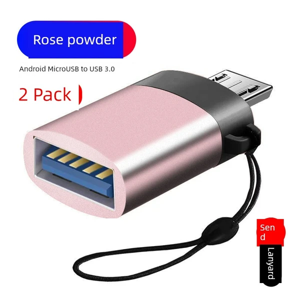 Android Micro OTG Adaptör - Merdiven Tasarımlı - Pembe Renkli - Boyun Askılı (2'li Paket)