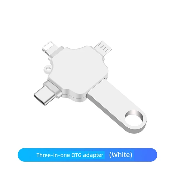 Üçü Bir Arada OTG Adaptör - Apple/Huawei Type-C/Android - Beyaz